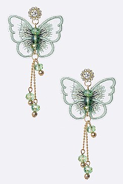 Pack of 12 Embroidered Butterfly Iconic Earrings Set