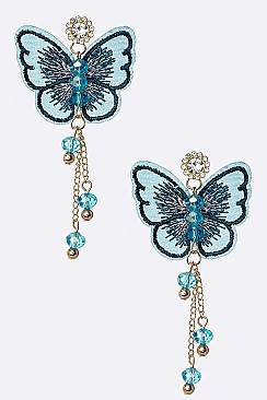 Pack of 12 Embroidered Butterfly Iconic Earrings Set