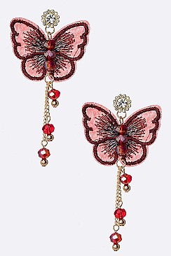 Pack of 12 Embroidered Butterfly Iconic Earrings Set