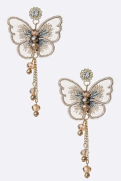 Pack of 12 Embroidered Butterfly Iconic Earrings Set