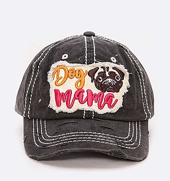 Dog Mama Embroidered Distress Cotton Cap