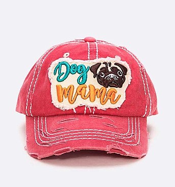 Dog Mama Embroidered Distress Cotton Cap