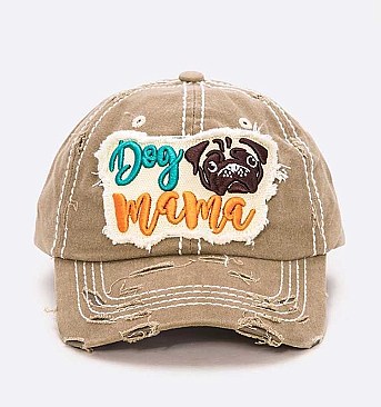 Dog Mama Embroidered Distress Cotton Cap