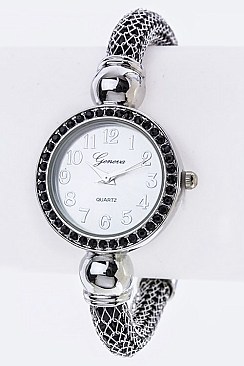 Glitzy Crystal Round Mesh Tube Bracelet Watch