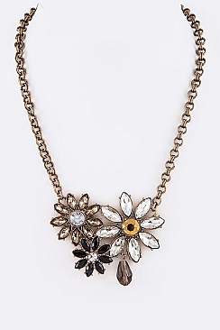 Trendy Crystal Flowers Statement Necklace LA-12520