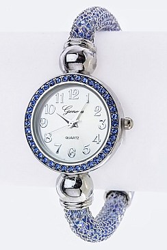 Glitzy Crystal Round Mesh Tube Bracelet Watch