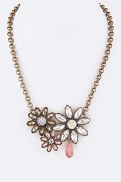 Trendy Crystal Flowers Statement Necklace LA-12520