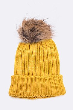 Trendy Racoon Fur Pom Pom Beanie