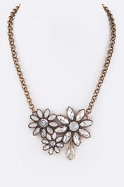 Trendy Crystal Flowers Statement Necklace LA-12520