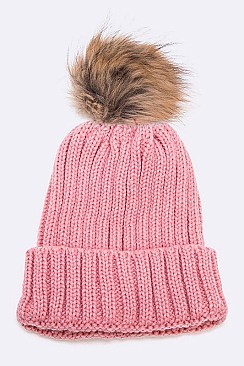 Trendy Racoon Fur Pom Pom Beanie