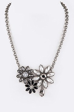 Trendy Crystal Flowers Statement Necklace LA-12520