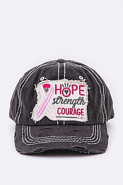 VINTAGE WASH PINK RIBBON COURAGE PATCH CAP