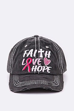PINK RIBBON FAITH LOVE HOPE VINTAGE WASH CAP
