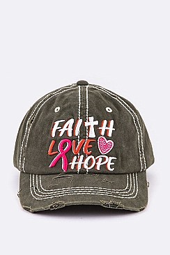 PINK RIBBON FAITH LOVE HOPE VINTAGE WASH CAP