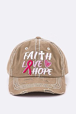 PINK RIBBON FAITH LOVE HOPE VINTAGE WASH CAP