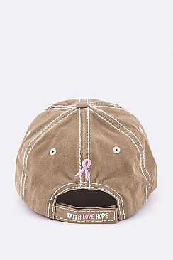 PINK RIBBON FAITH LOVE HOPE VINTAGE WASH CAP