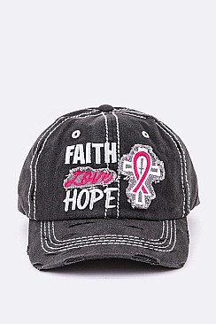 VINTAGE WASH FAITH LOVE HOPE PINK RIBBON CAP