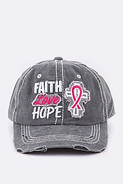 VINTAGE WASH FAITH LOVE HOPE PINK RIBBON CAP