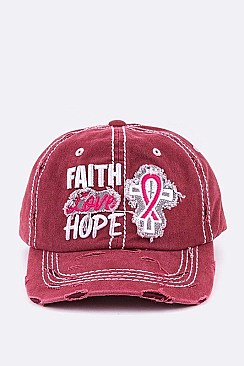VINTAGE WASH FAITH LOVE HOPE PINK RIBBON CAP