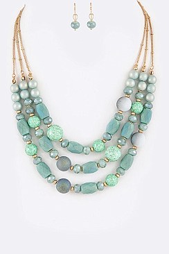 LAYERED MIX BEADS NECKLACE SET