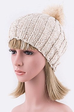 Pack of 12 pieces Chunky Knit PomPom Plush Beanie  LA-HT 717-1