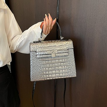 Medium Size Exceptional Crocodile Padlock Multi Tone Satchel