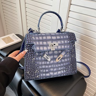 Medium Size Exceptional Crocodile Padlock Multi Tone Satchel