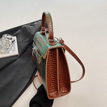 Medium Size Exceptional Crocodile Padlock Multi Tone Satchel