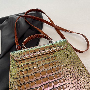 Medium Size Exceptional Crocodile Padlock Multi Tone Satchel