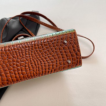 Medium Size Exceptional Crocodile Padlock Multi Tone Satchel
