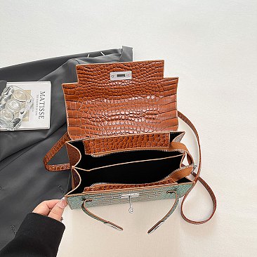 Medium Size Exceptional Crocodile Padlock Multi Tone Satchel