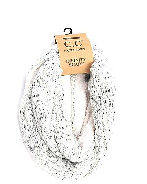 CC FUZZY LINED POPCORN KNIT INFINITY SCARF