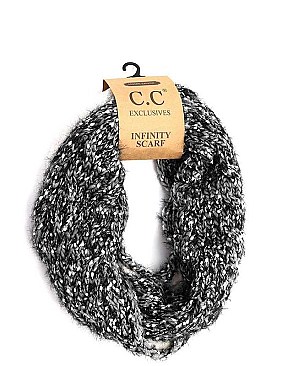 CC FUZZY LINED POPCORN KNIT INFINITY SCARF