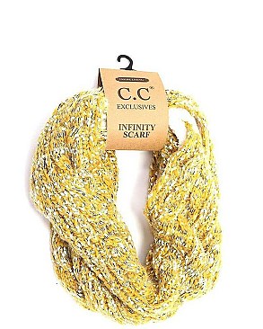 CC FUZZY LINED POPCORN KNIT INFINITY SCARF