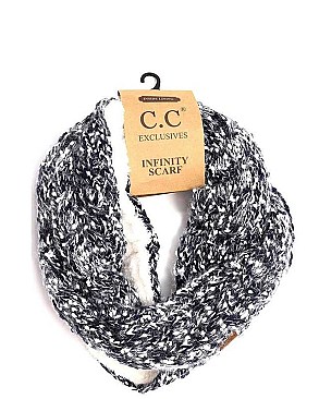 CC FUZZY LINED POPCORN KNIT INFINITY SCARF