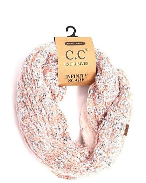 CC FUZZY LINED POPCORN KNIT INFINITY SCARF