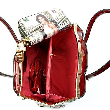 Michelle Obama Jewel-Top Dressy Frame Satchel Handbag Wallet SET