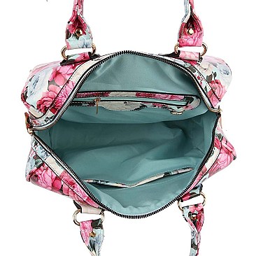 Glossy Flower Print 2-in-1 Boston Satchel Bag