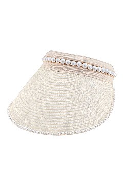 FASHION STRAW PEARL SUN VISOR HAT