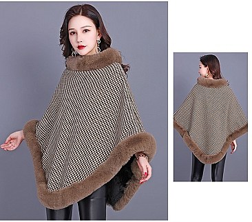 TRENDY SOFT TEXTURED DICHROMATIC FAUX FUR PONCHO