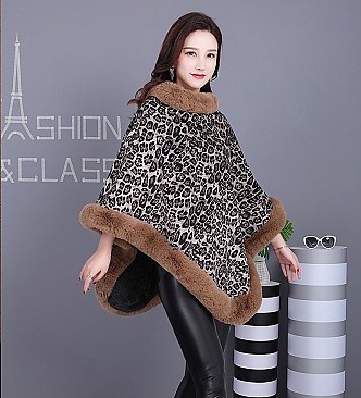 SOFT STYLISH FAUX FUR LEOPARD PONCHO