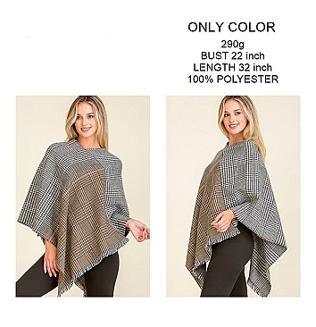 Pack of 12 PLAID PATTERN PONCHO