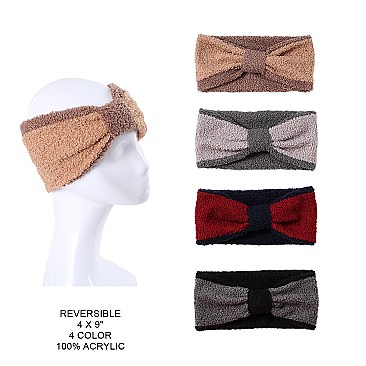 Pack of 12 REVERSIBLE Assorted Color fuzzy Headbands