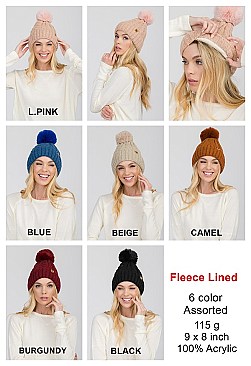 Pack of 12 Cute Fleece Lined Pom Pom Knitted Beanies