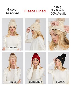 Pack of 12 Cute Fleece Lined Pom Pom Knitted Beanies