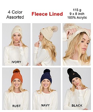 Pack of 12 Cute Fleece Lined Pom Pom Knitted Beanies