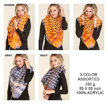 PACK OF 12 TRENDY OVERSIZED MULTI TONE PLAID BLANKET SCARVES SHAWLS