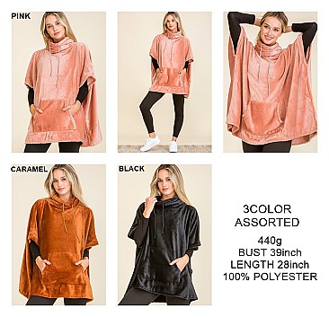 PACK OF 12 FASHION ASSORTED COLOR TURTLENECK PONCHO