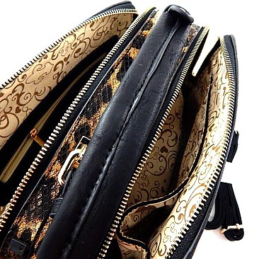 Leopard Print Side Double Zipper Modern Bag