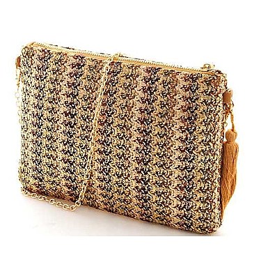 CHIC MULTI WOVEN PRINCESS CLUTCH WITH CHAIN